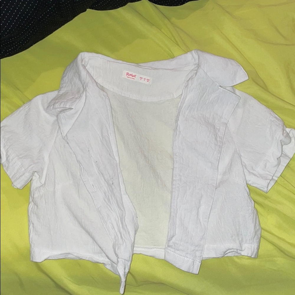 white cropped button up